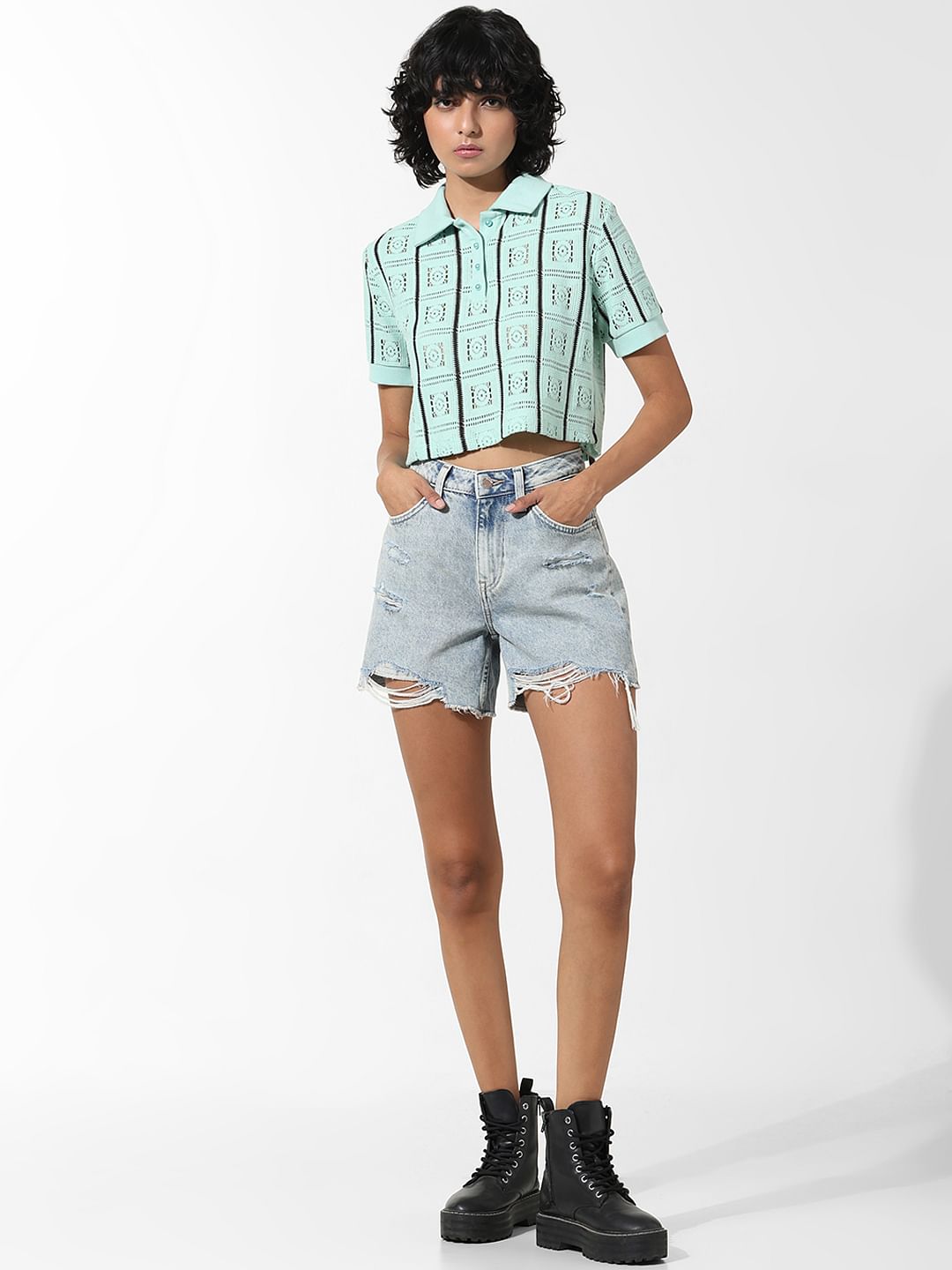 Green Self-Design Polo T-Shirt