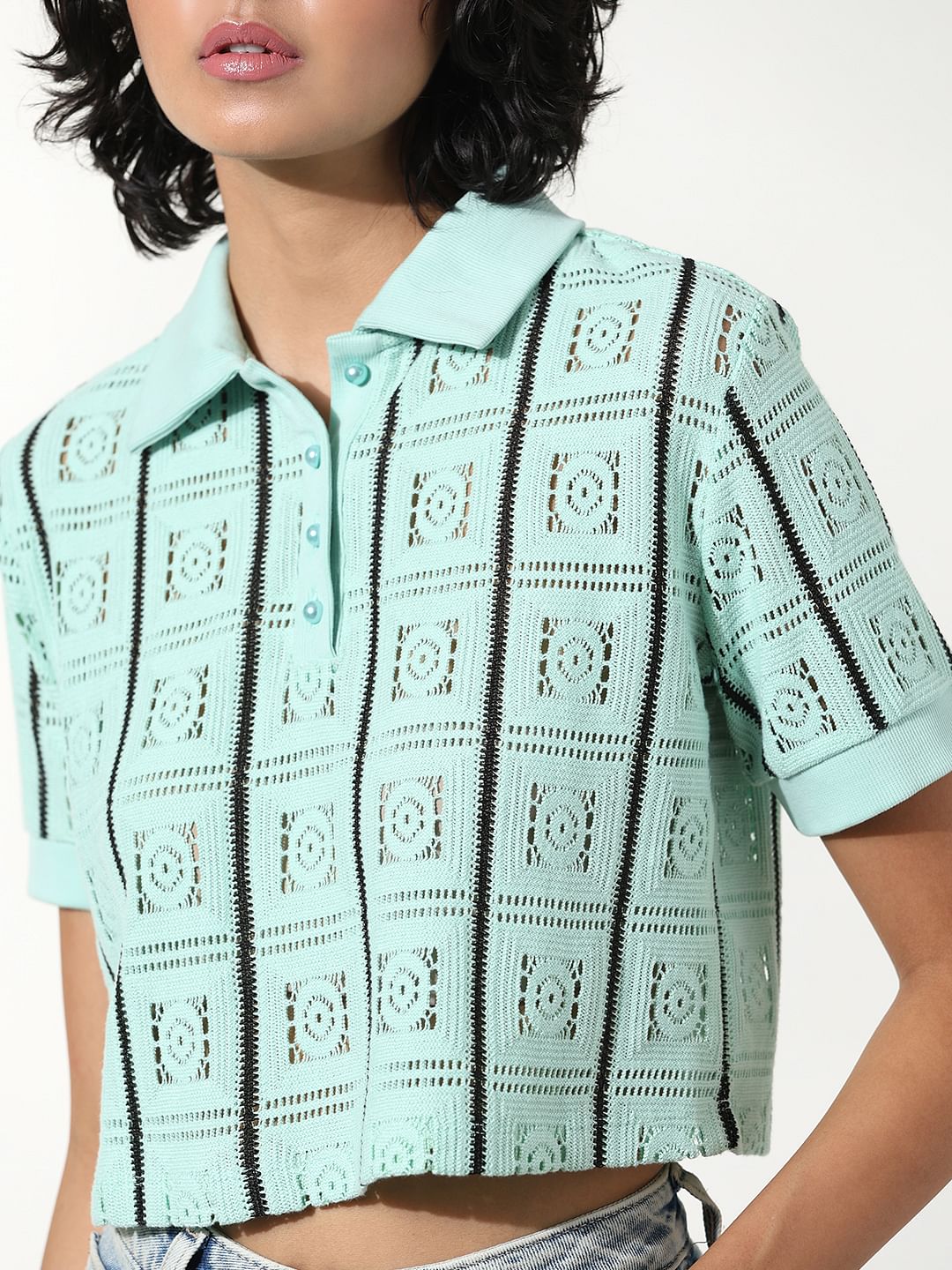 Green Self-Design Polo T-Shirt