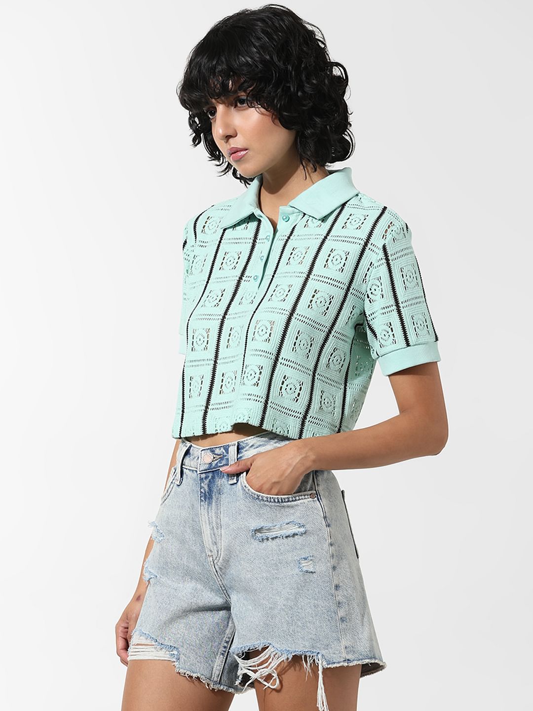 Green Self-Design Polo T-Shirt