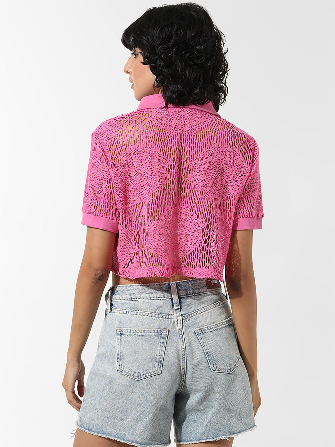 Pink Crochet Polo T-Shirt
