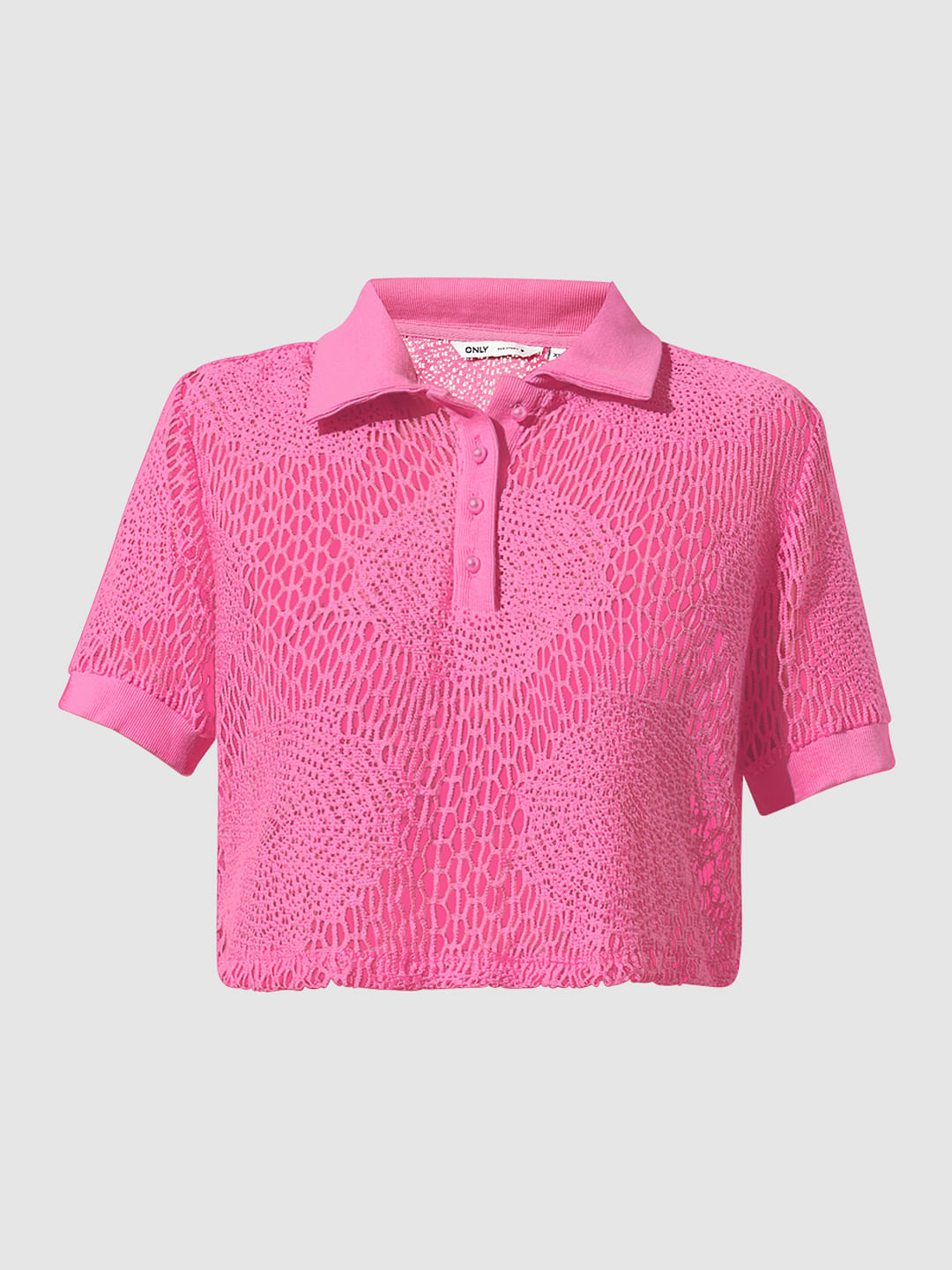 Pink Crochet Polo T-Shirt