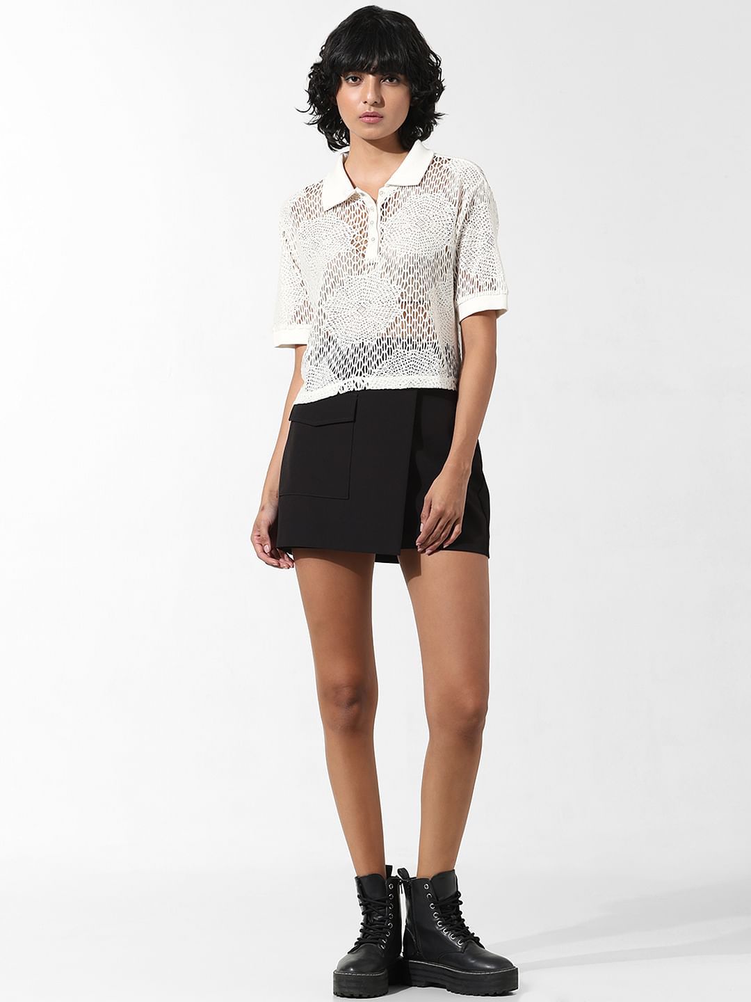 White Crochet Polo T-Shirt