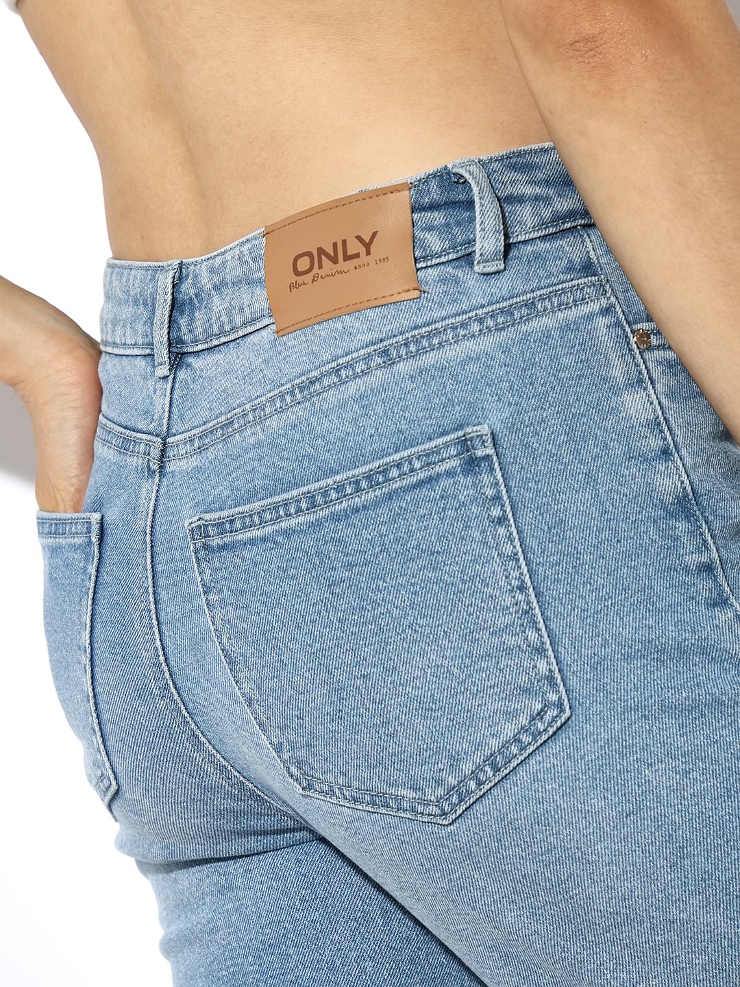 Light Blue High Rise Straight Fit Jeans