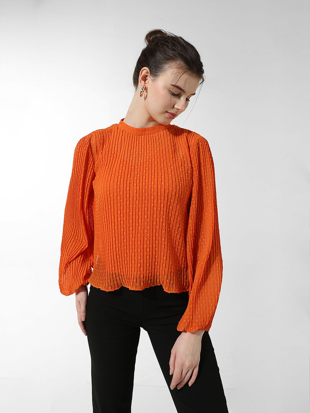 Orange Pleated Top - Main Image