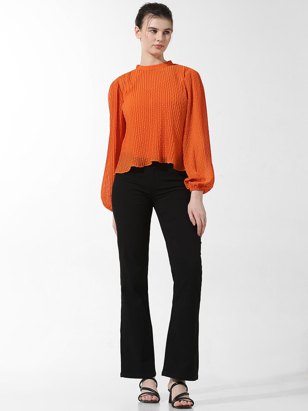 Orange Pleated Top
