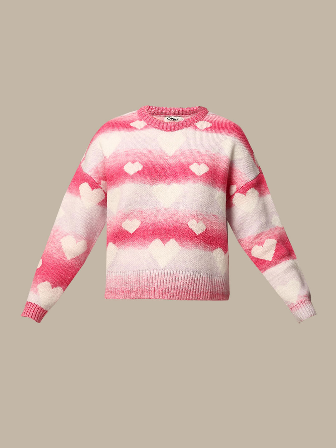 Pink Heart Print Jacquard Pullover