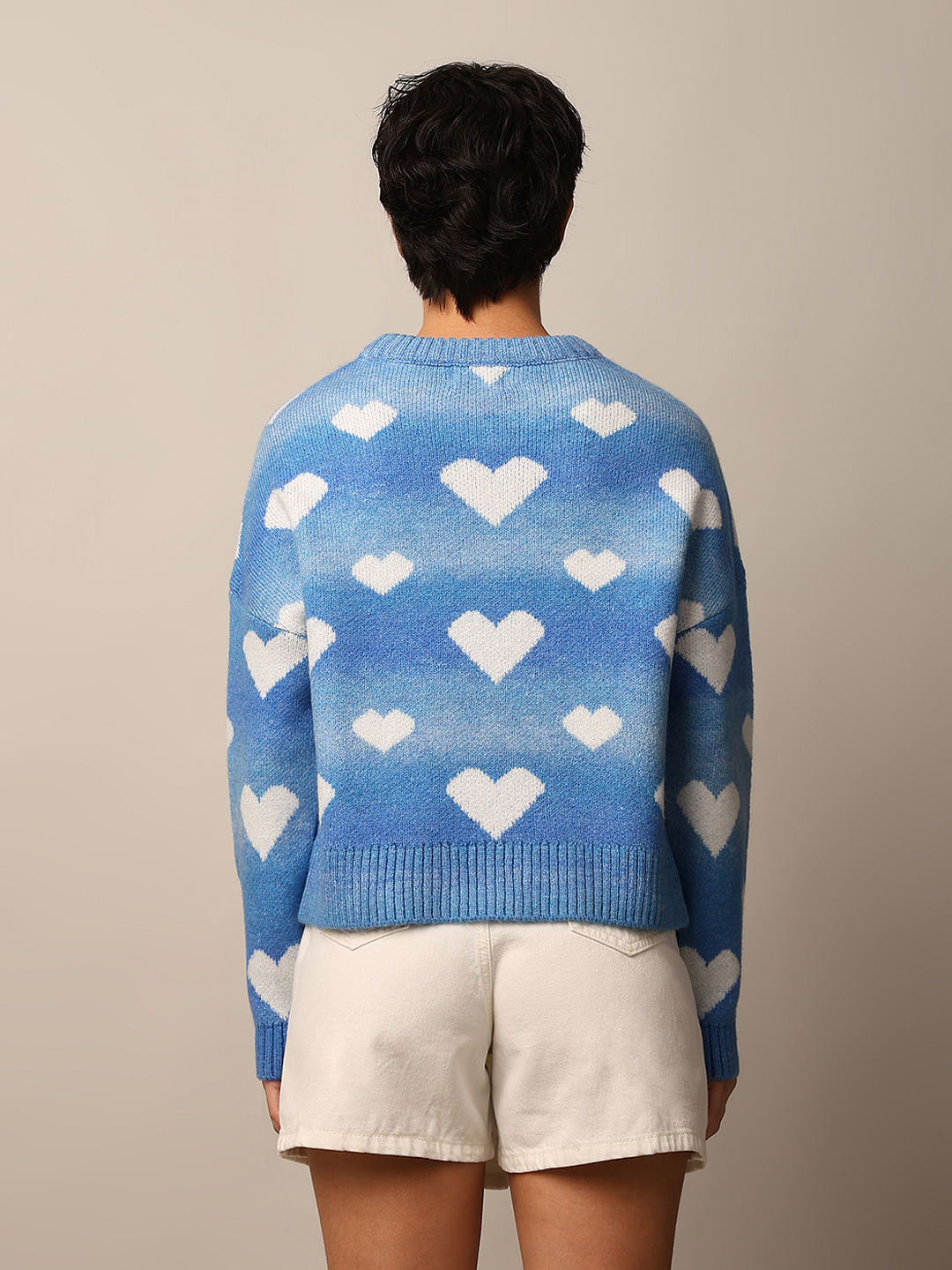 Blue Heart Printed Jacquard Knit Pullover