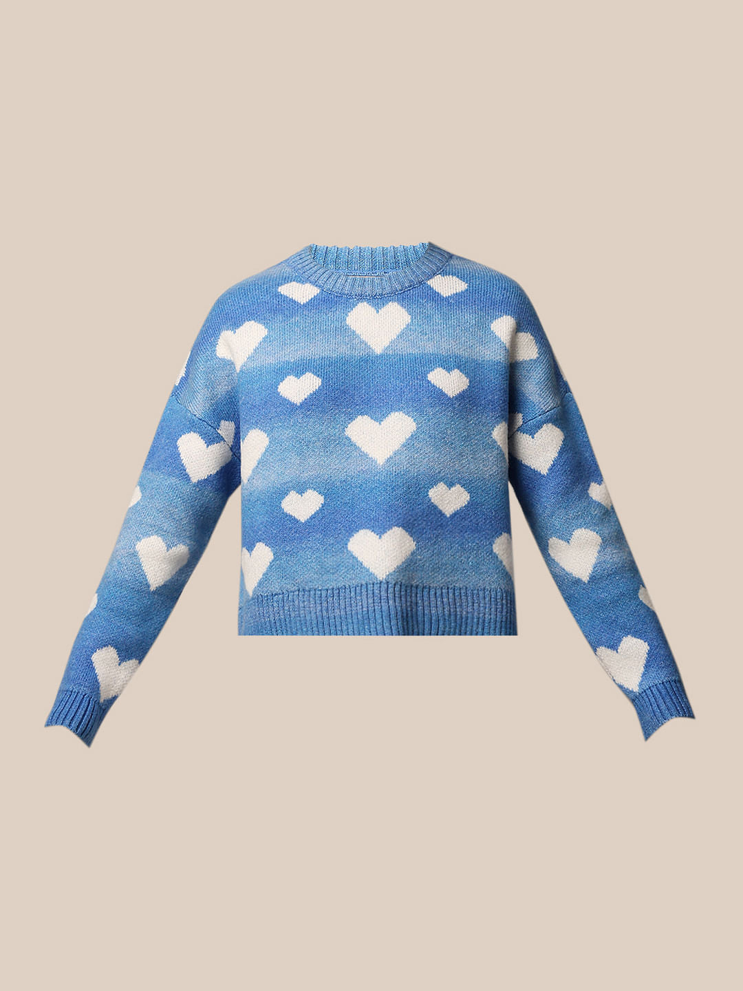 Blue Heart Printed Jacquard Knit Pullover