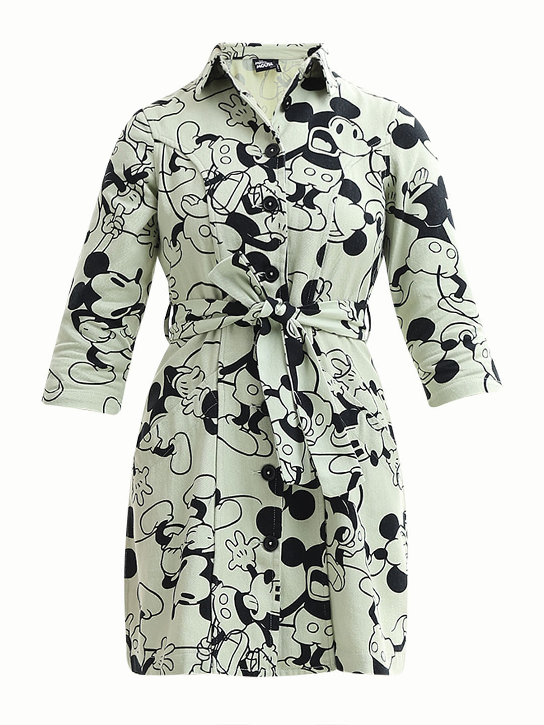 Mickey Green Printed Cotton Shirt Dress