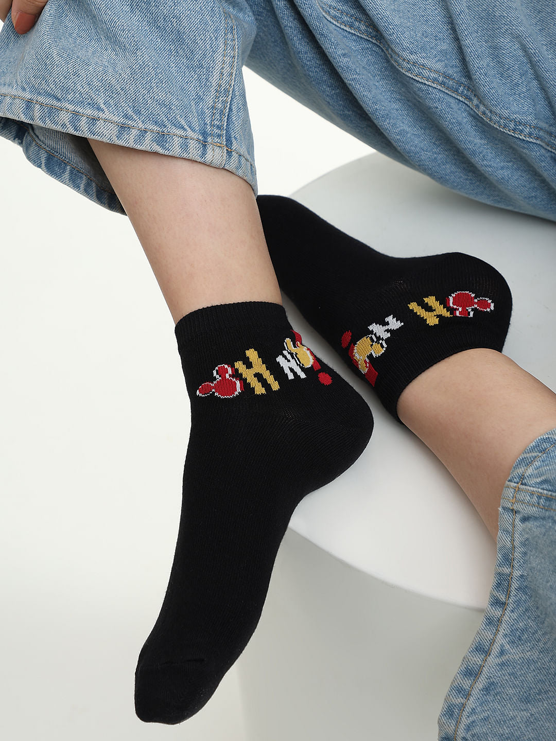 Mickey Pack Of 2 Printed Socks - Black & White