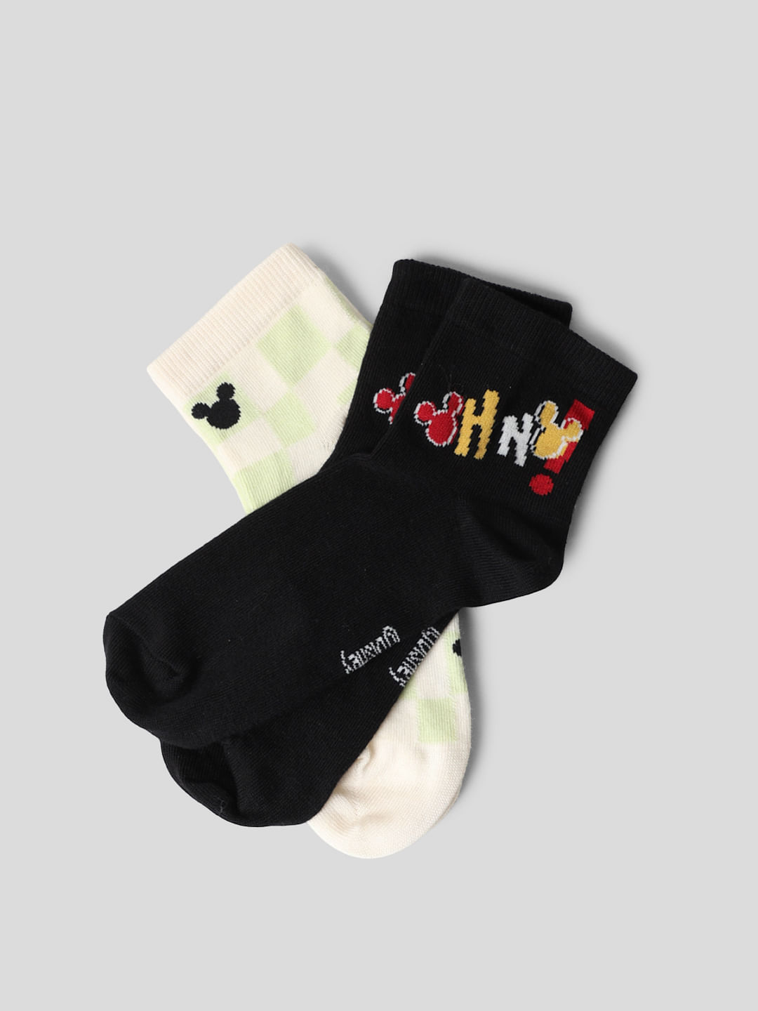 Mickey Pack Of 2 Printed Socks - Black & White