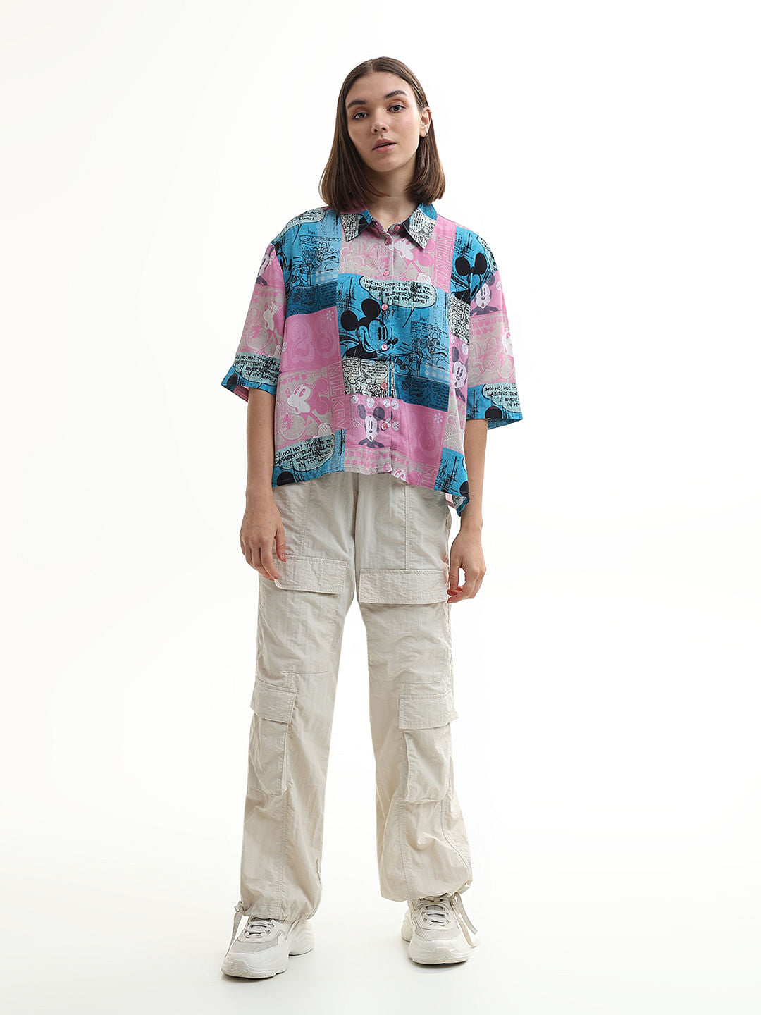 Mickey Pink Printed Loose Fit Shirt