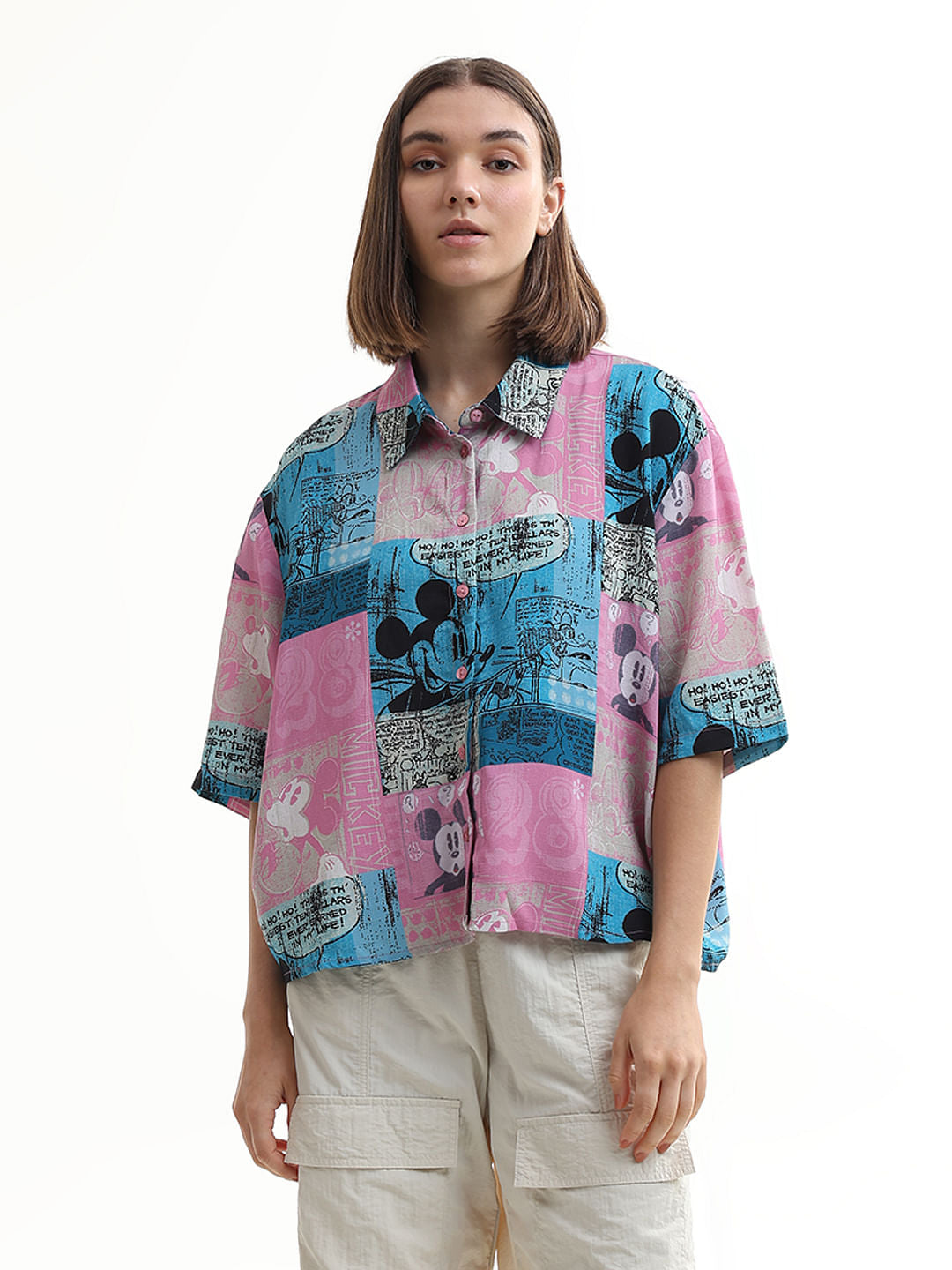 Mickey Pink Printed Loose Fit Shirt