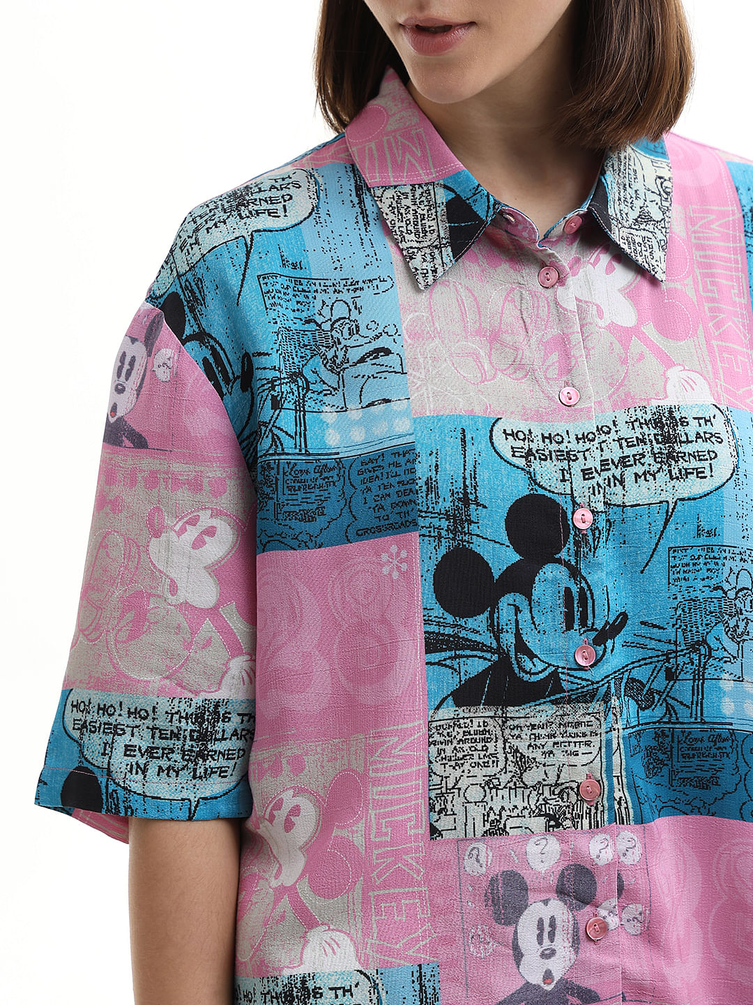 Mickey Pink Printed Loose Fit Shirt
