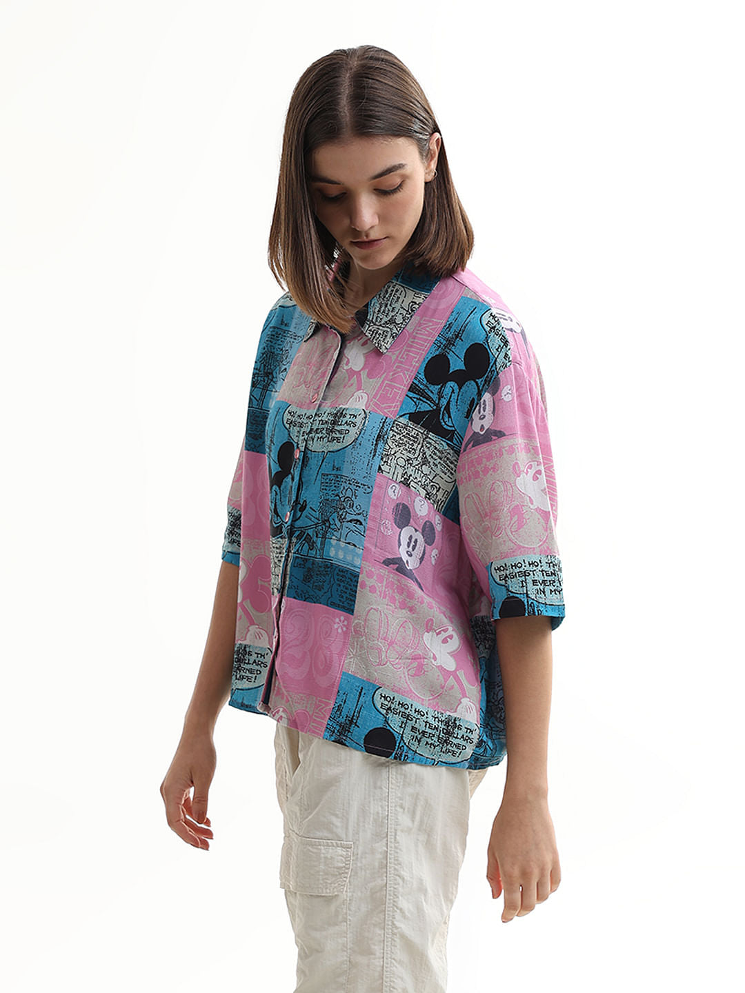 Mickey Pink Printed Loose Fit Shirt
