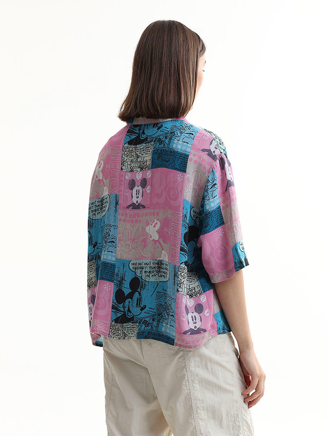 Mickey Pink Printed Loose Fit Shirt