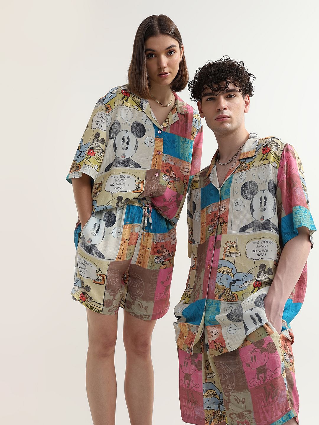 Mickey Beige Printed Unisex Co-Ord Set Shirt