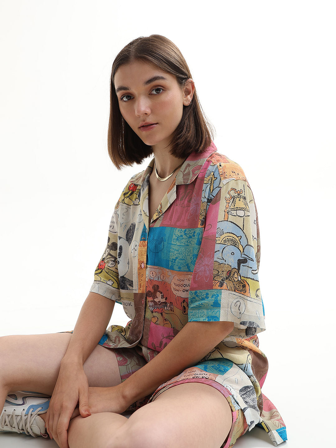 Mickey Beige Printed Unisex Co-Ord Set Shirt