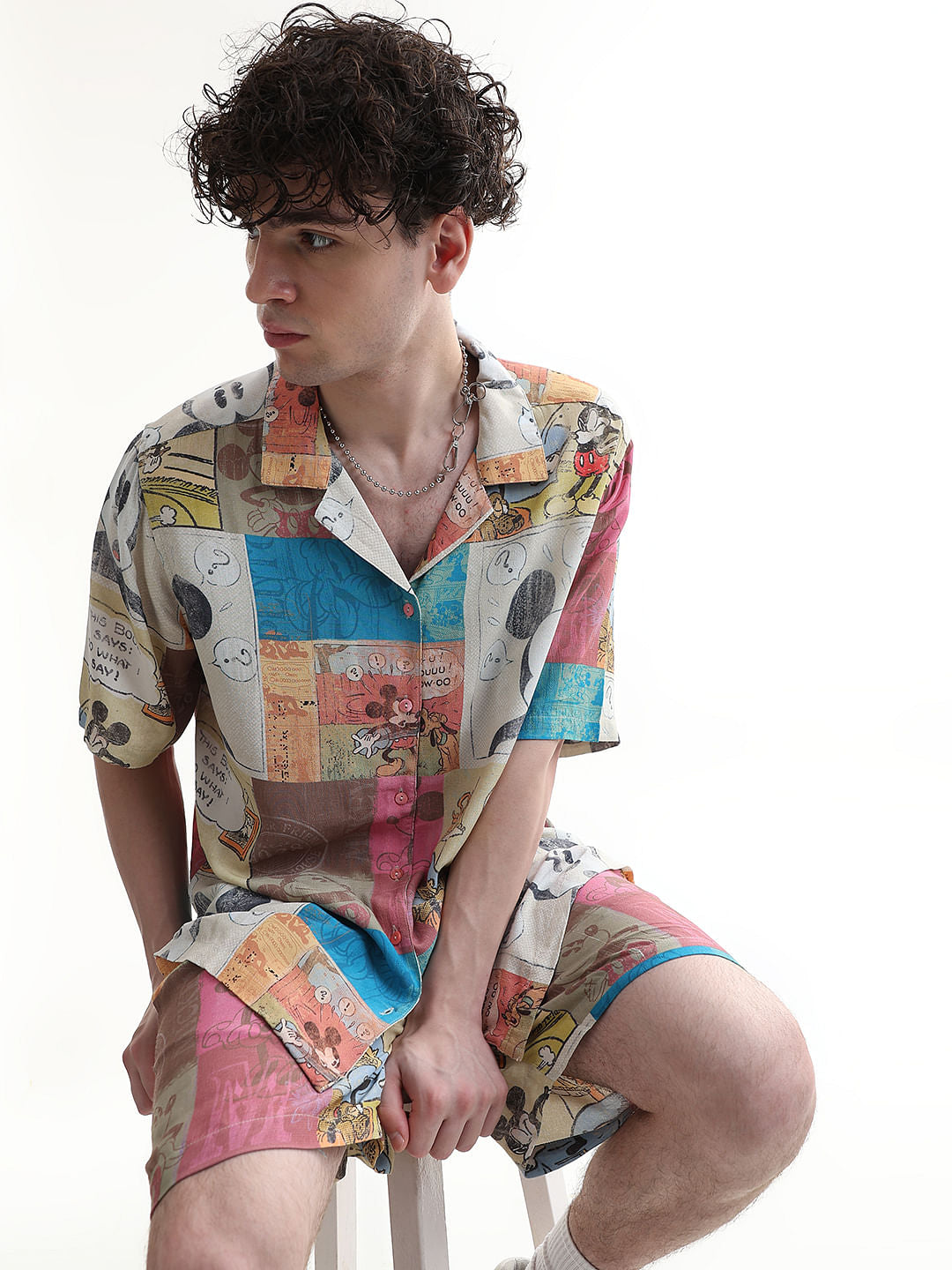 Mickey Beige Printed Unisex Co-Ord Set Shirt