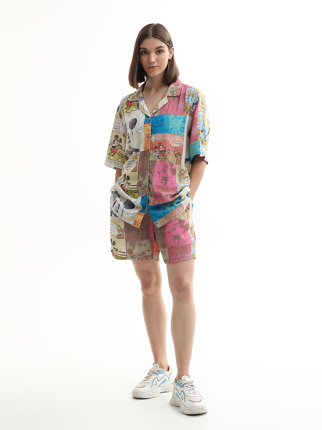 Mickey Beige Printed Unisex Co-Ord Set Shirt