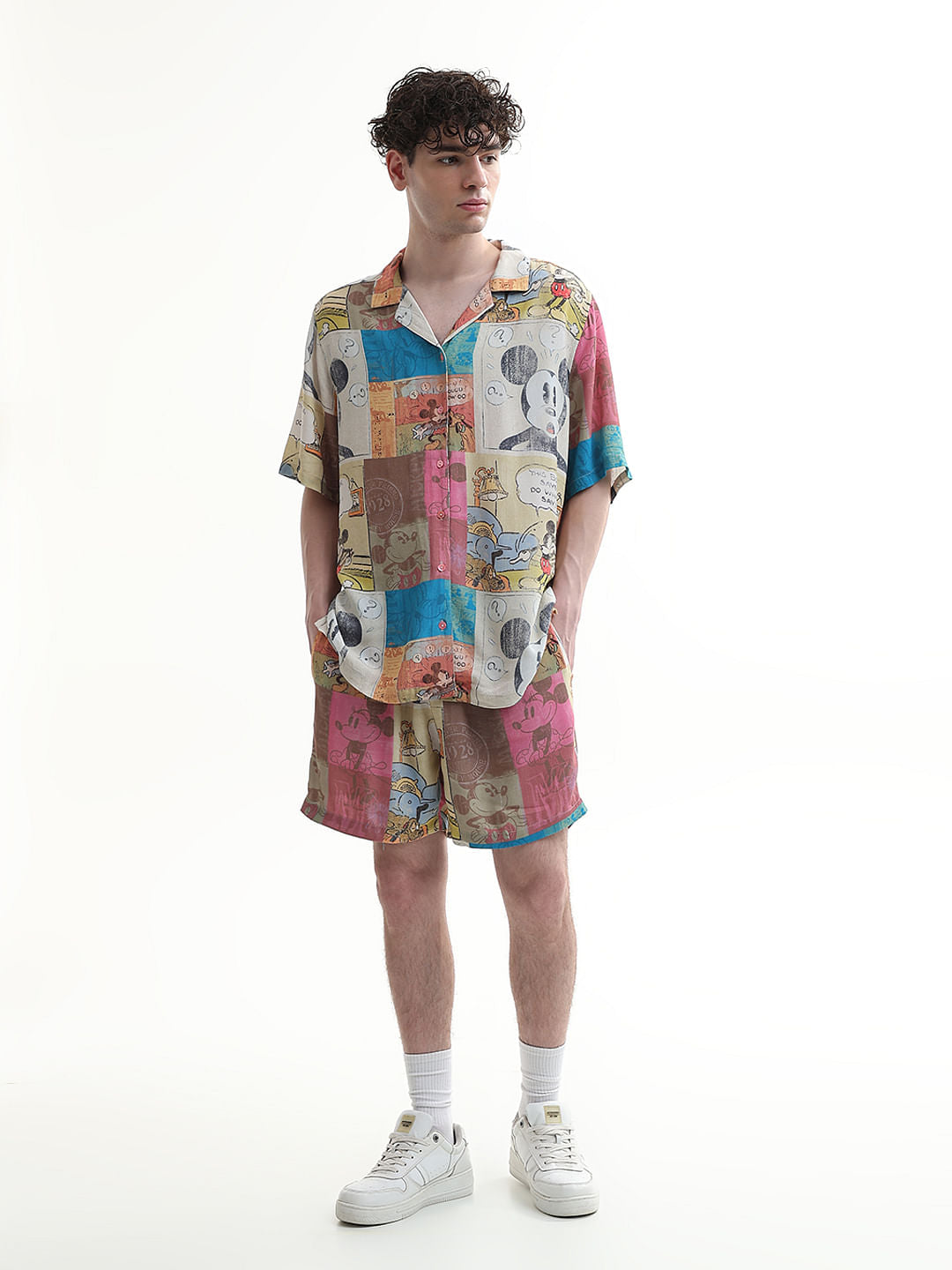 Mickey Beige Printed Unisex Co-Ord Set Shirt