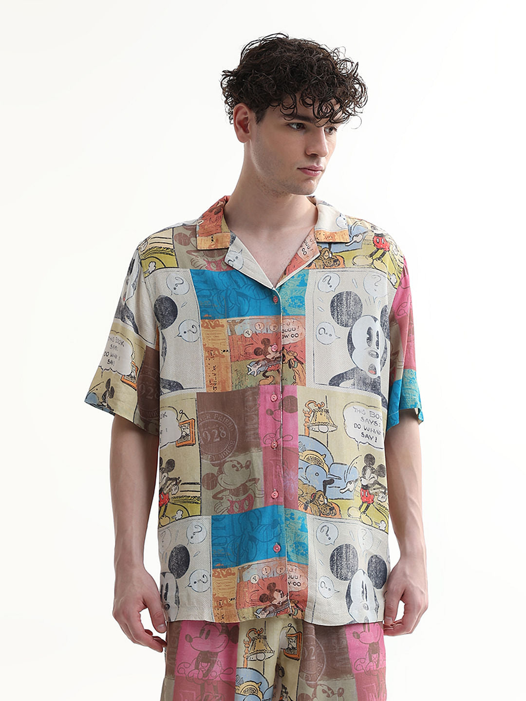 Mickey Beige Printed Unisex Co-Ord Set Shirt