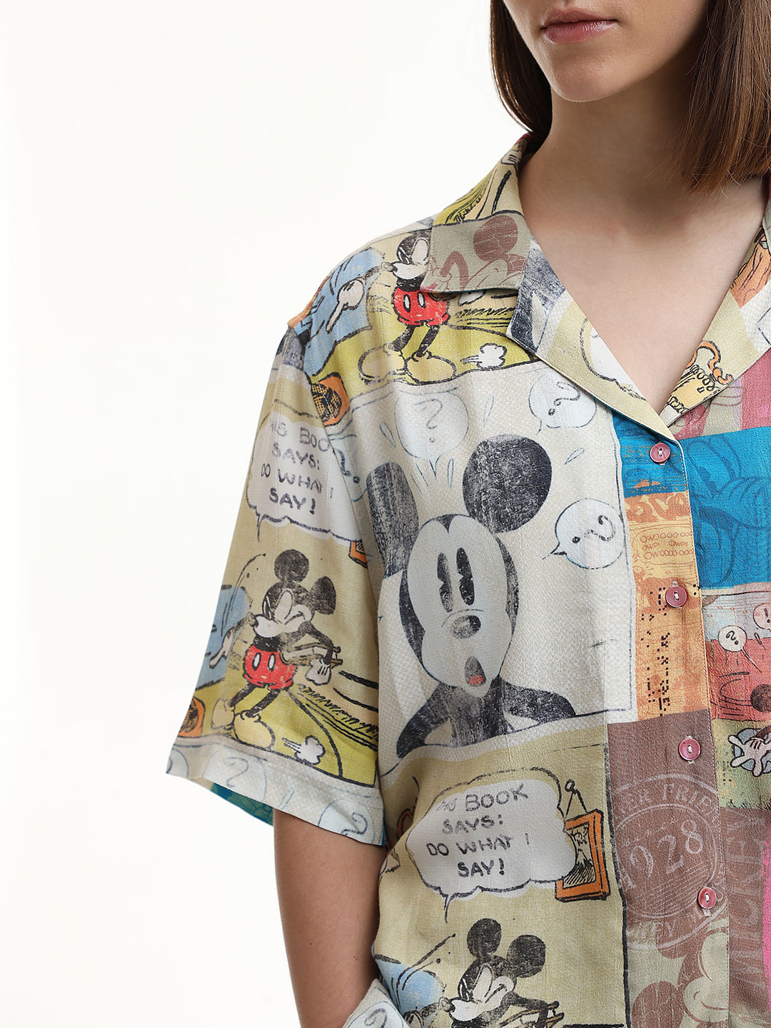 Mickey Beige Printed Unisex Co-Ord Set Shirt