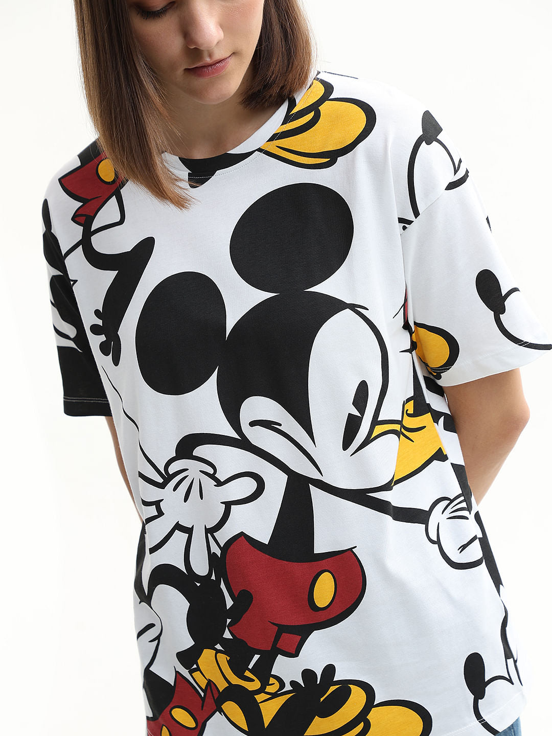 Mickey White Printed Cotton T-Shirt