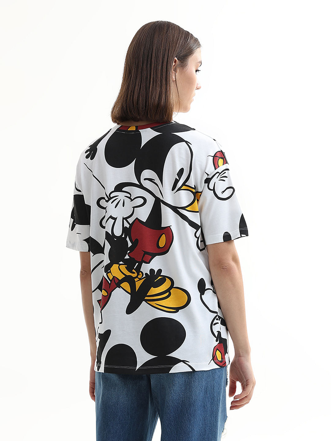 Mickey White Printed Cotton T-Shirt