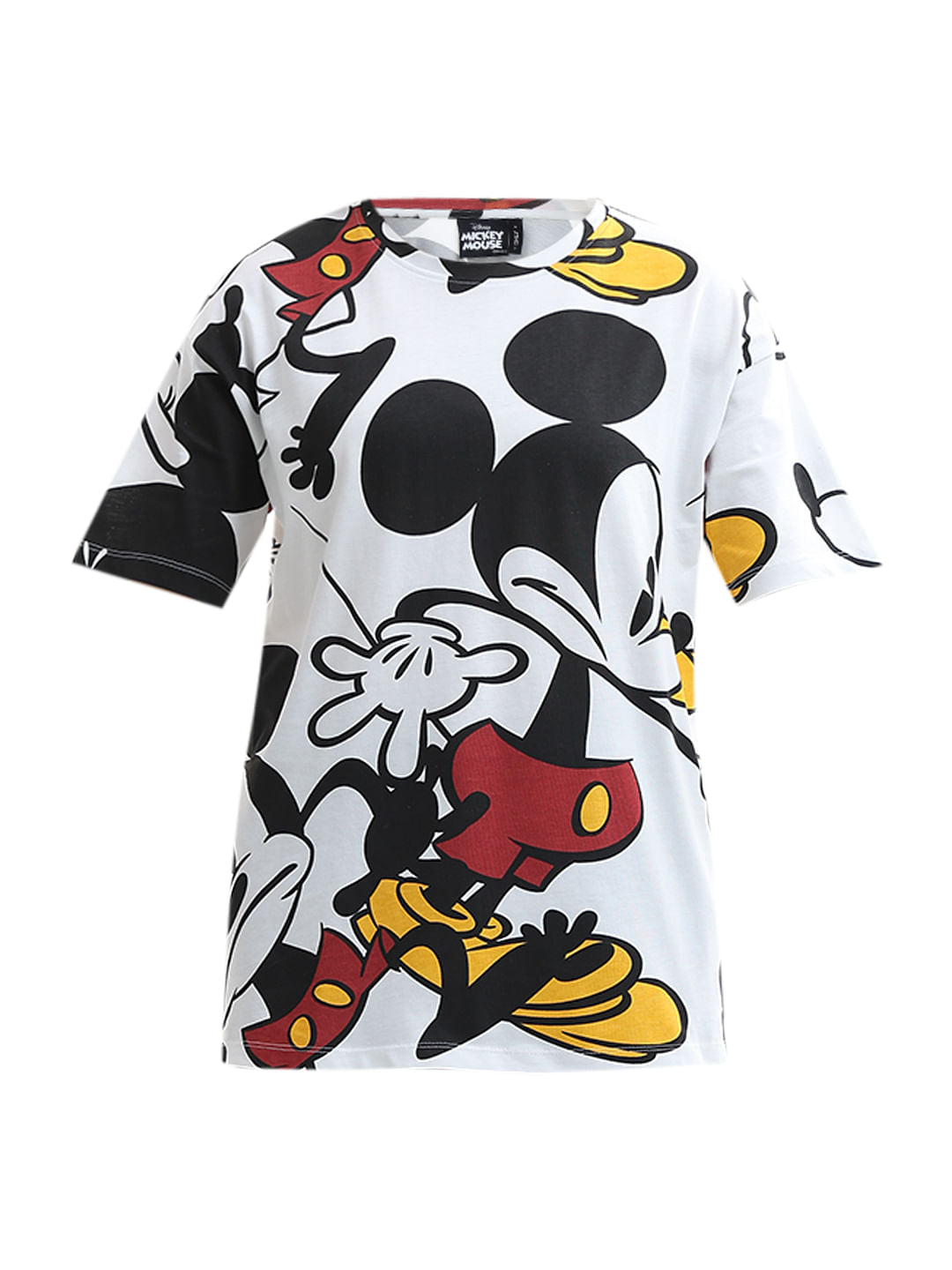 Mickey White Printed Cotton T-Shirt