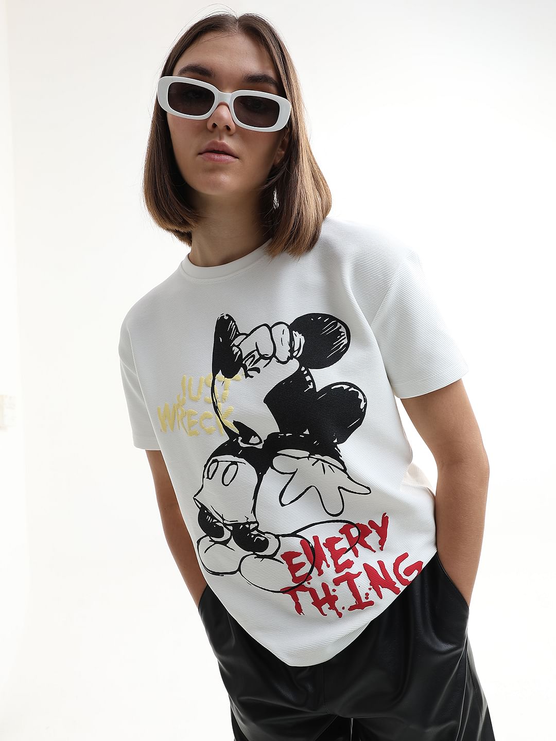 Mickey White Textured T-Shirt
