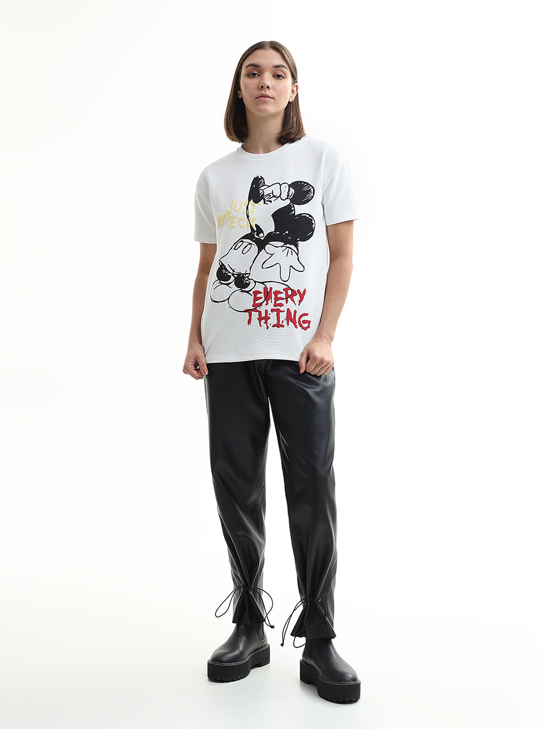 Mickey White Textured T-Shirt