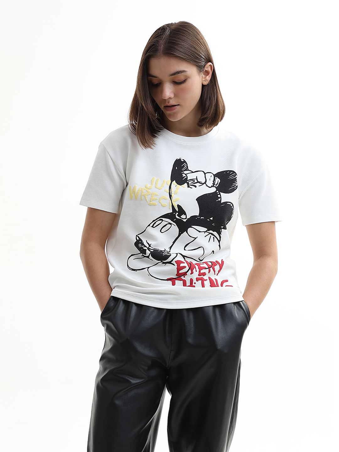 Mickey White Textured T-Shirt