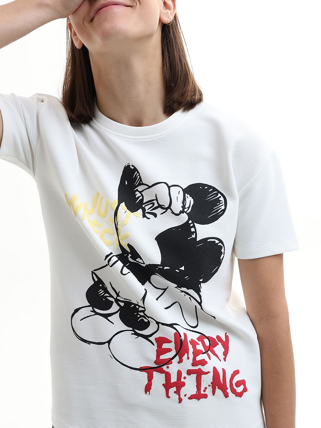 Mickey White Textured T-Shirt