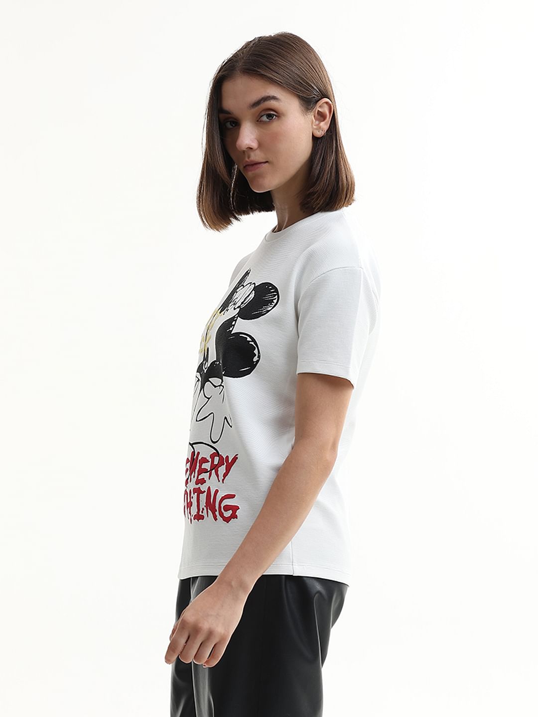Mickey White Textured T-Shirt