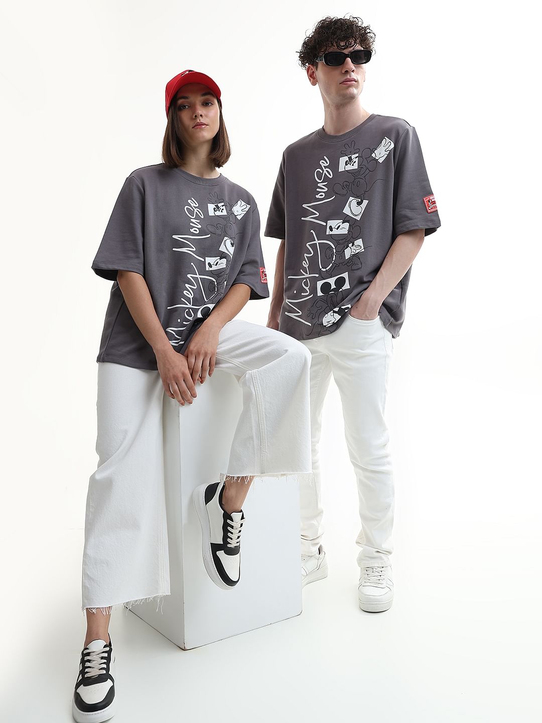 Mickey Grey Printed Unisex Oversized T-Shirt