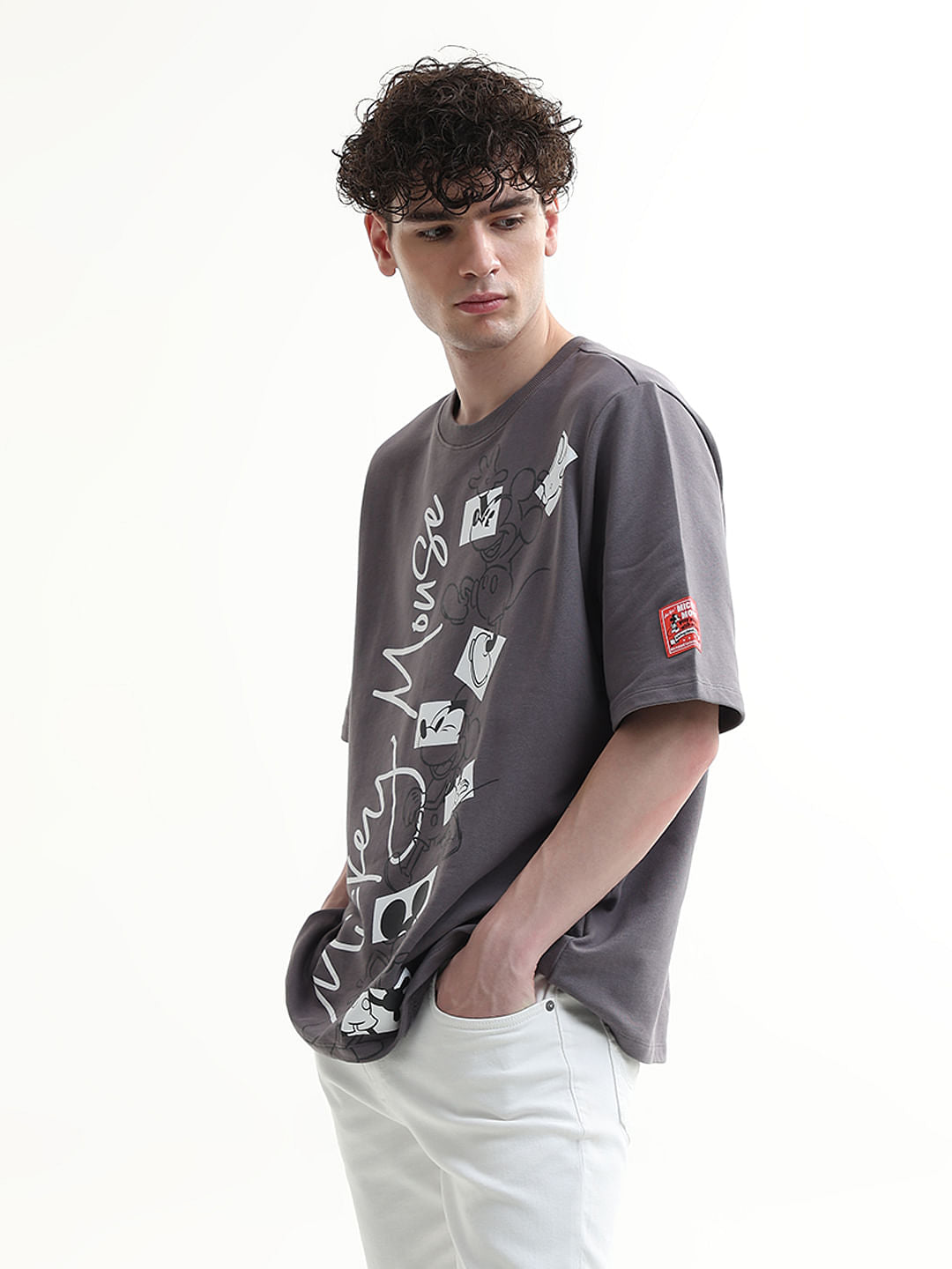 Mickey Grey Printed Unisex Oversized T-Shirt
