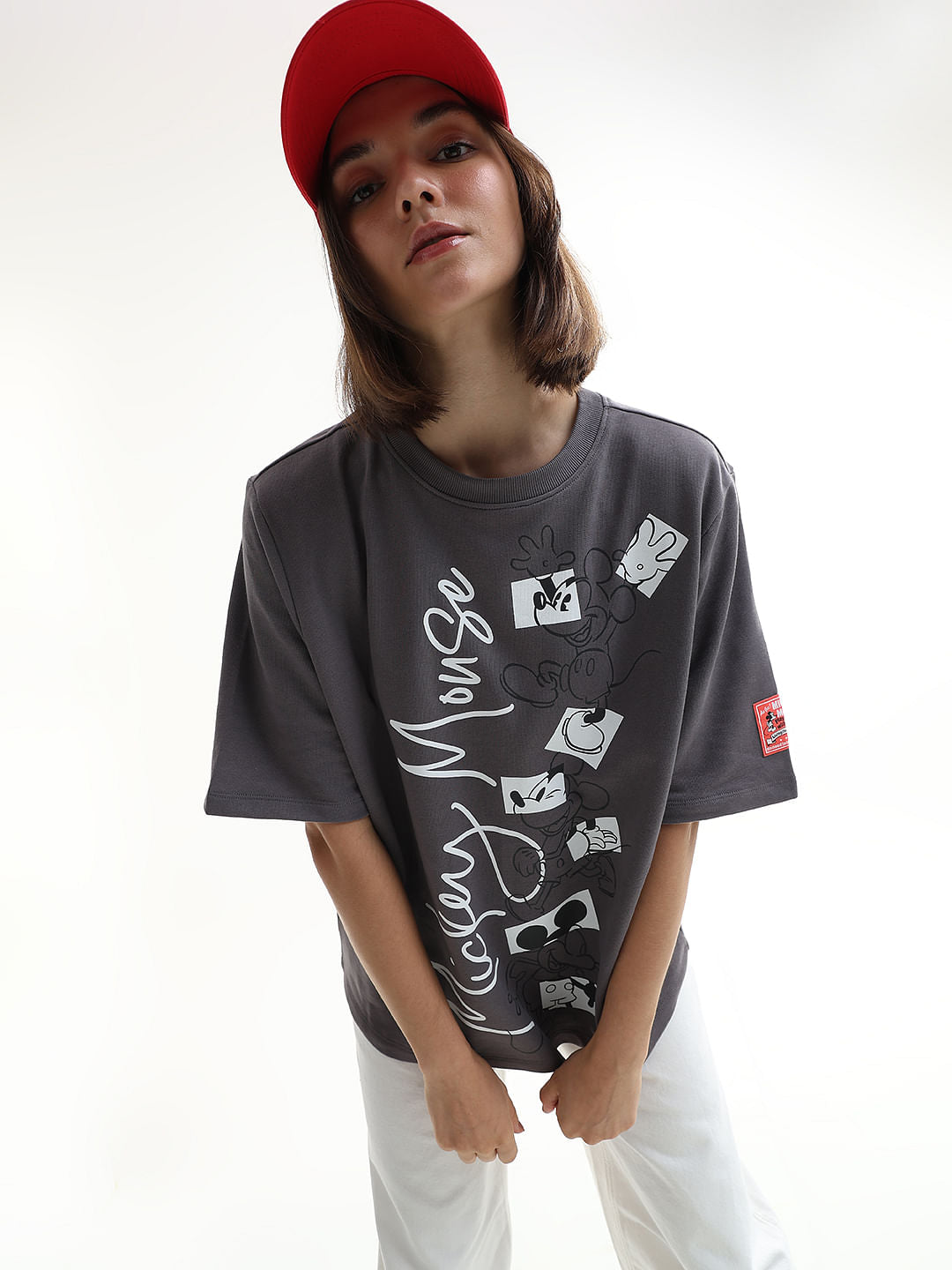 Mickey Grey Printed Unisex Oversized T-Shirt