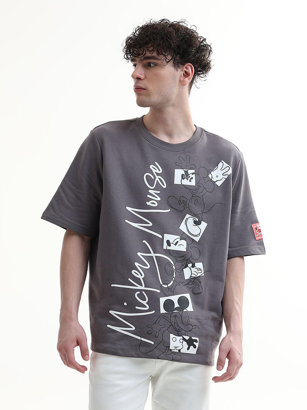 Mickey Grey Printed Unisex Oversized T-Shirt
