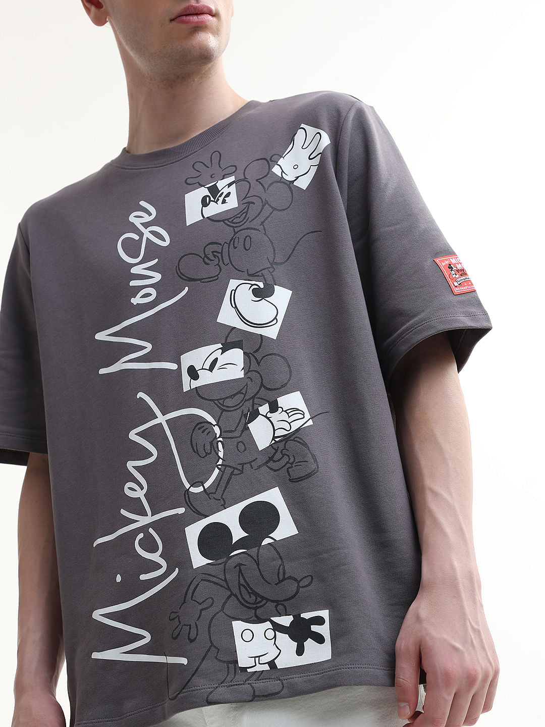 Mickey Grey Printed Unisex Oversized T-Shirt