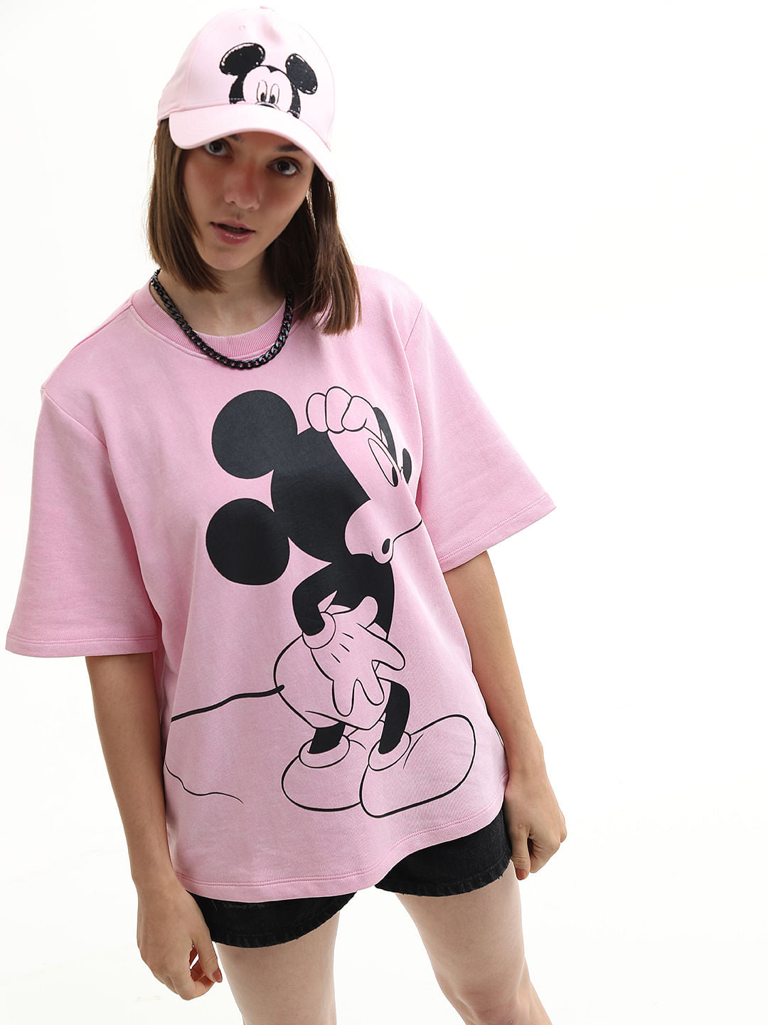 Mickey Pink Printed Unisex Oversized T-Shirt