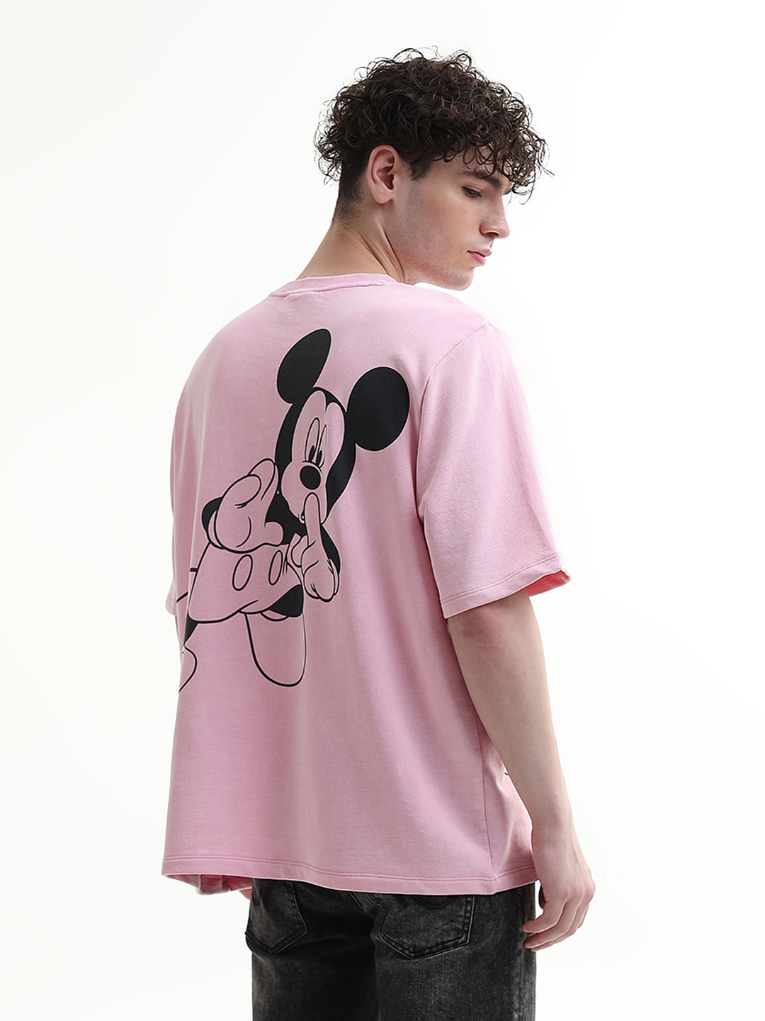 Mickey Pink Printed Unisex Oversized T-Shirt