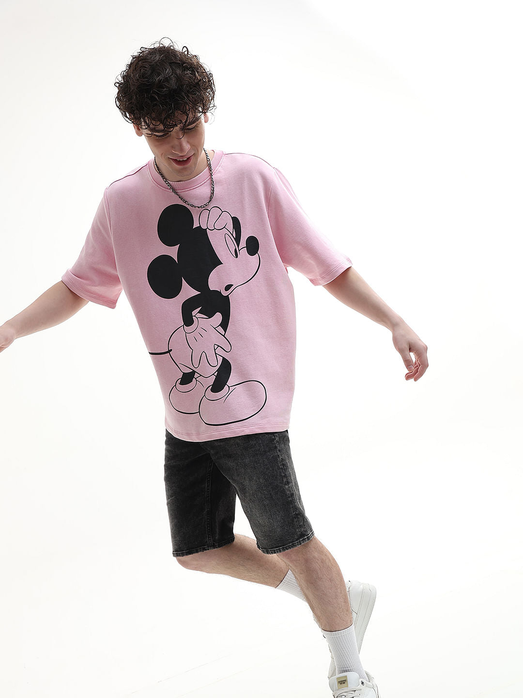 Mickey Pink Printed Unisex Oversized T-Shirt