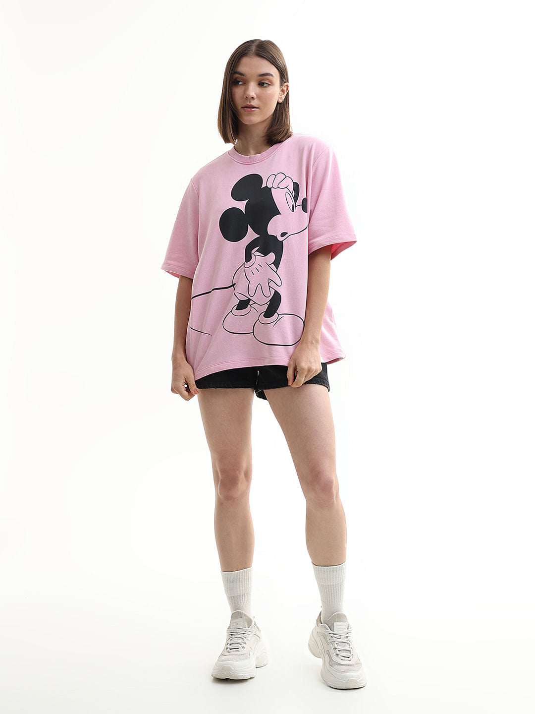 Mickey Pink Printed Unisex Oversized T-Shirt