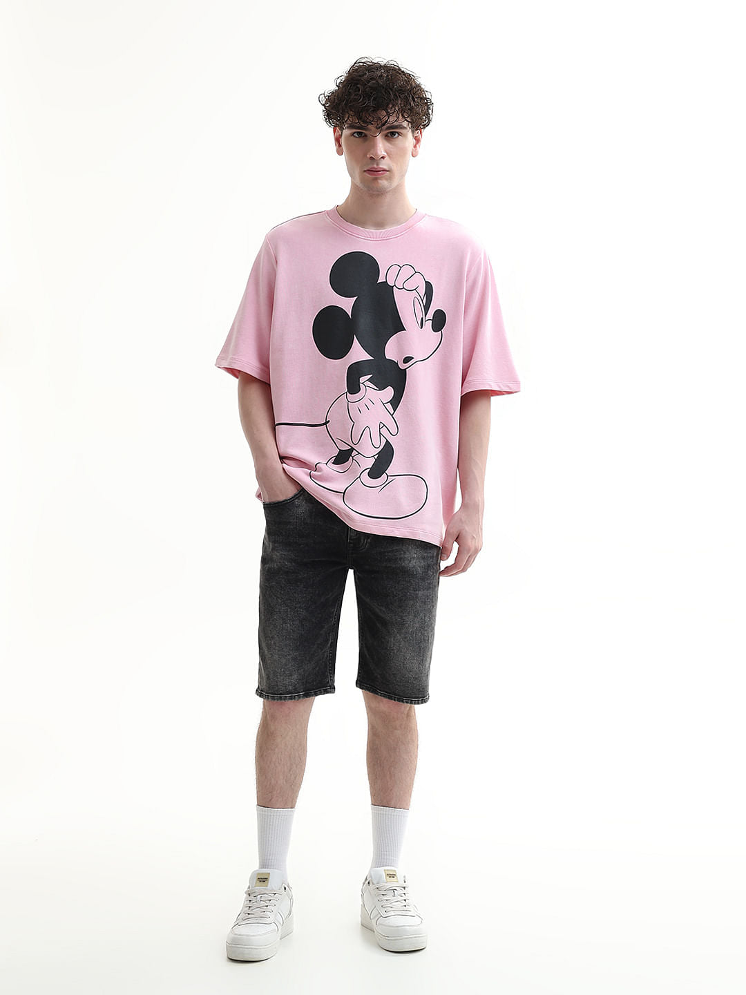 Mickey Pink Printed Unisex Oversized T-Shirt