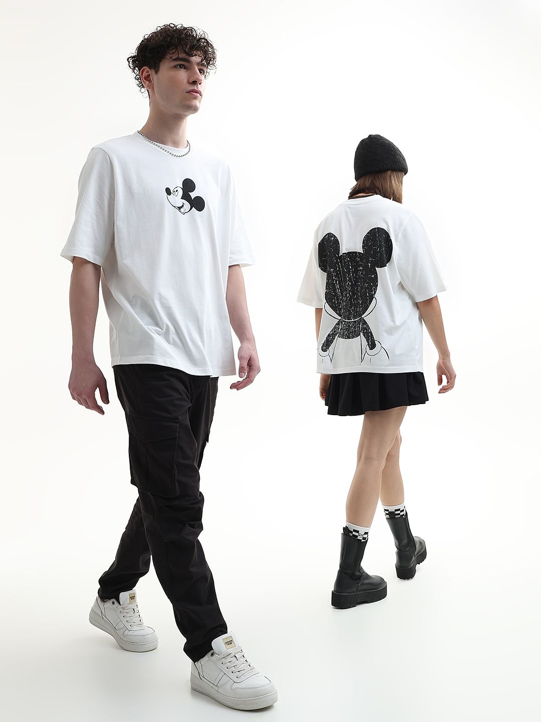 Mickey White Printed Unisex Oversized T-Shirt