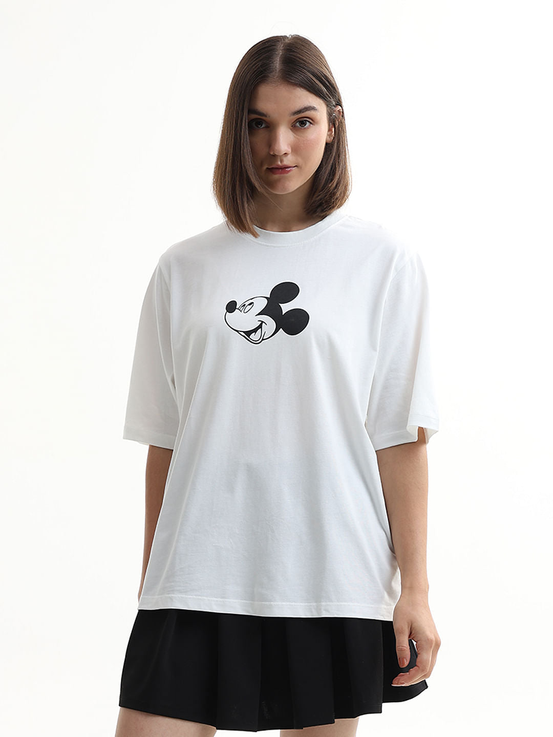Mickey White Printed Unisex Oversized T-Shirt