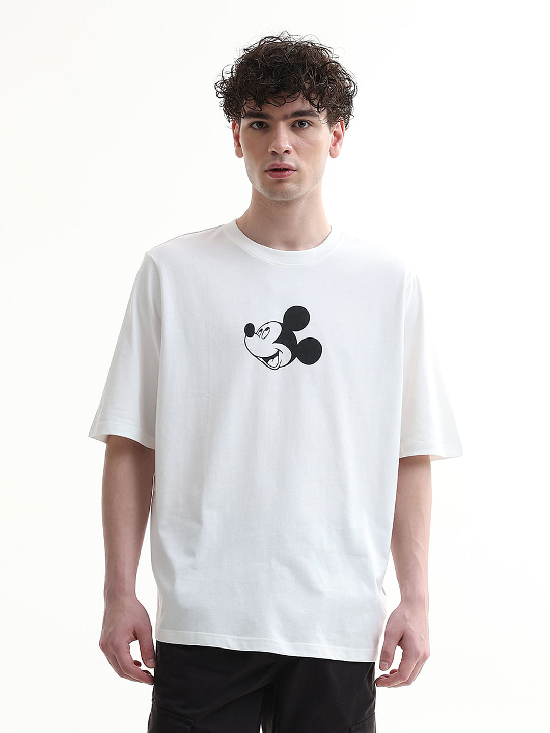 Mickey White Printed Unisex Oversized T-Shirt