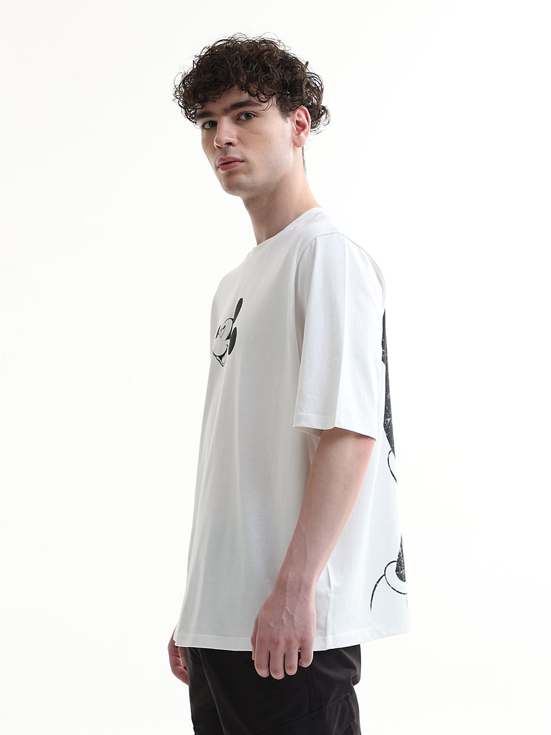 Mickey White Printed Unisex Oversized T-Shirt