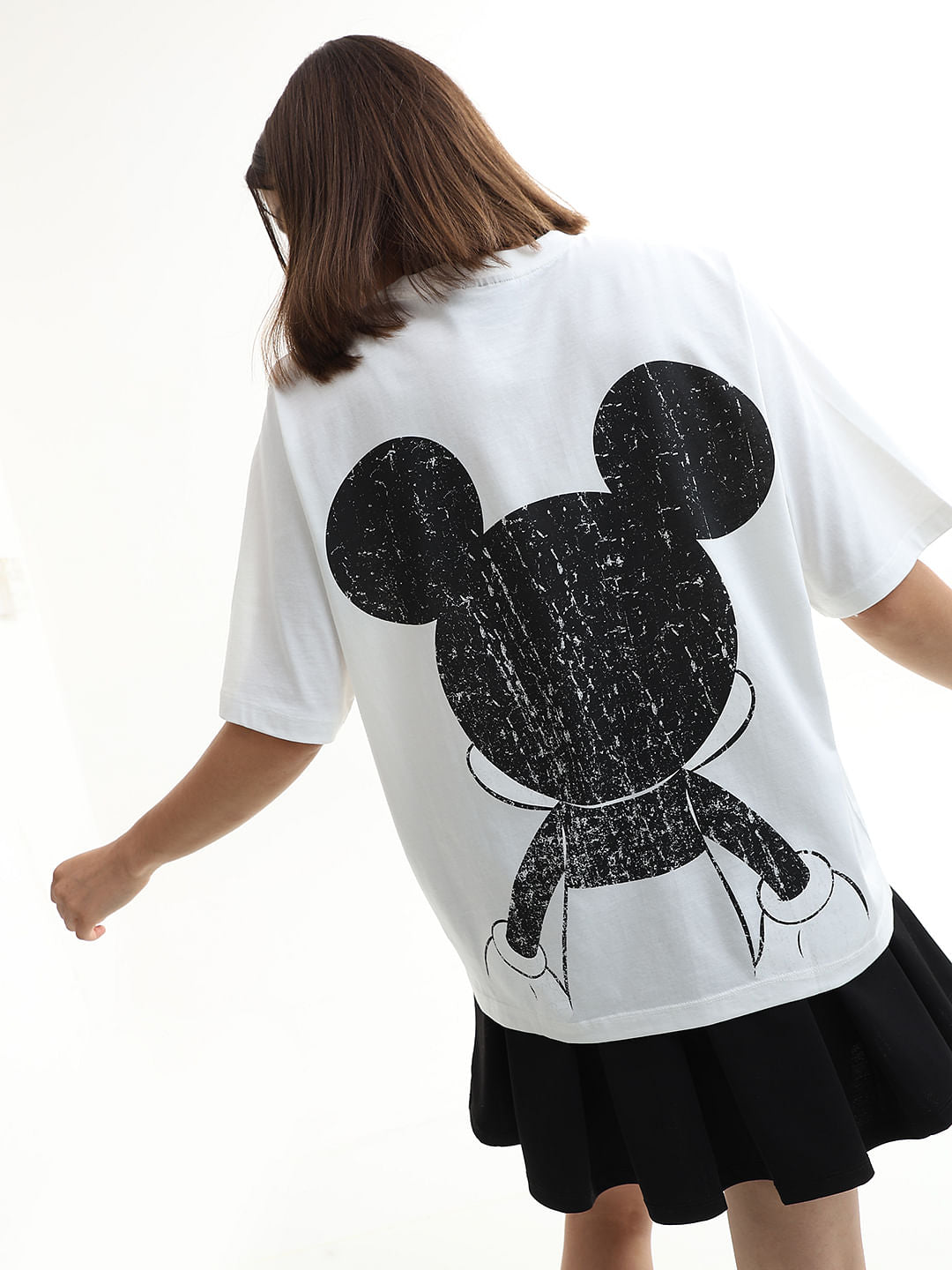 Mickey White Printed Unisex Oversized T-Shirt